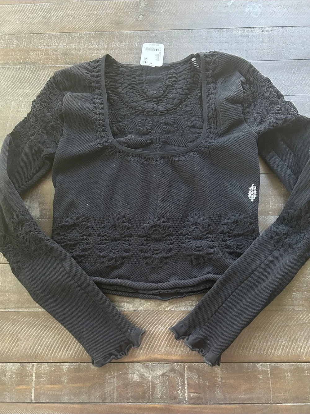 Free People Black Scoop Neck Long Sleeve Knit Top